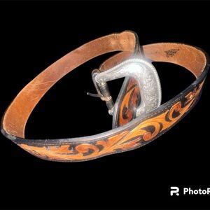 Vintage Red Wing Genuine Leather Western Belt Tooled Brown Size 42